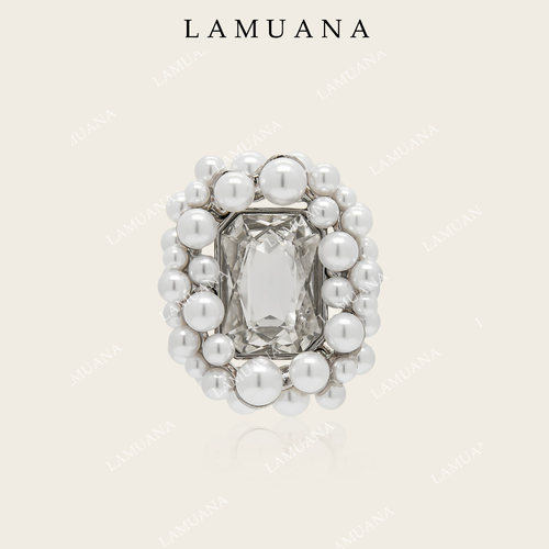 LAMUANA Artdeco珍珠泡泡银钻珍珠复古设计感夸张戒指16217