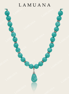 LAMUANA单颗水滴松项链小众设计串珠度假风人工绿松石choker75118