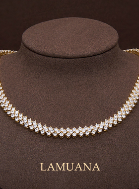 LAMUANA单排钻项链法式复古排钻细条金色百搭网球钻锁骨链99695