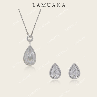 LAMUANA银色满天星珠系列高级感意式复古风满钻水滴扭长项链耳钉
