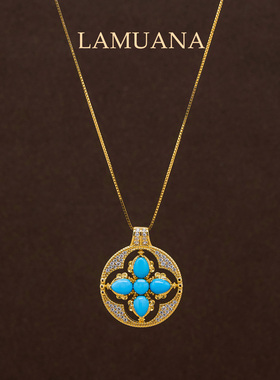 LAMUANA【天然彩宝】四叶草古币项链双面旋转设计S925银镀金高级