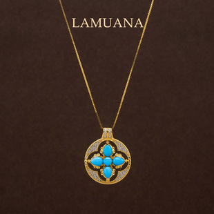 LAMUANA【天然彩宝】四叶草古币项链双面旋转设计S925银镀金高级