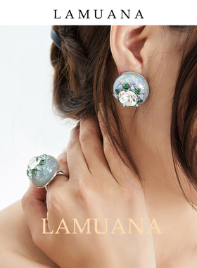 LAMUANA女灰色圆球耳钉