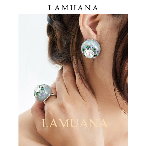 LAMUANA女灰色圆球耳钉