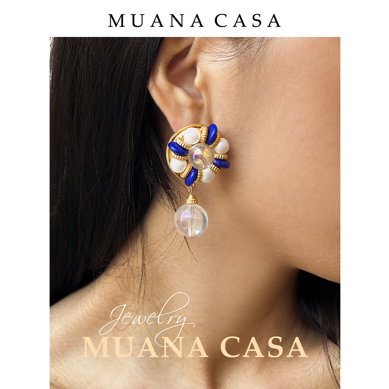 LAMUANA复古蓝白水手耳钉