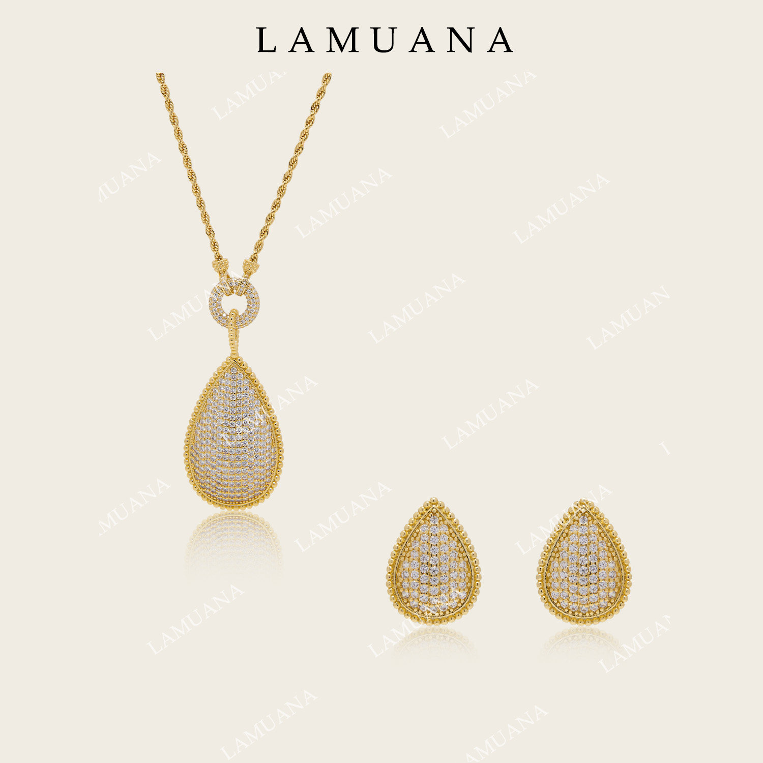 LAMUANA金色满天星珠系列高级感意式复古风满钻水滴长耳钉项链女,饰品/流行首饰/时尚饰品新,耳环,淘宝优惠券,粉丝福利购,淘宝优惠卷