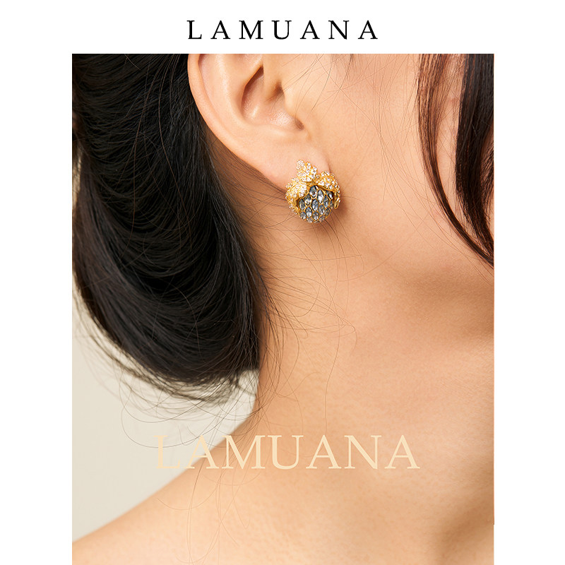 LAMUANA蓝莓莱茵复古耳钉原创设计小众设计高级感耳坠耳饰48587