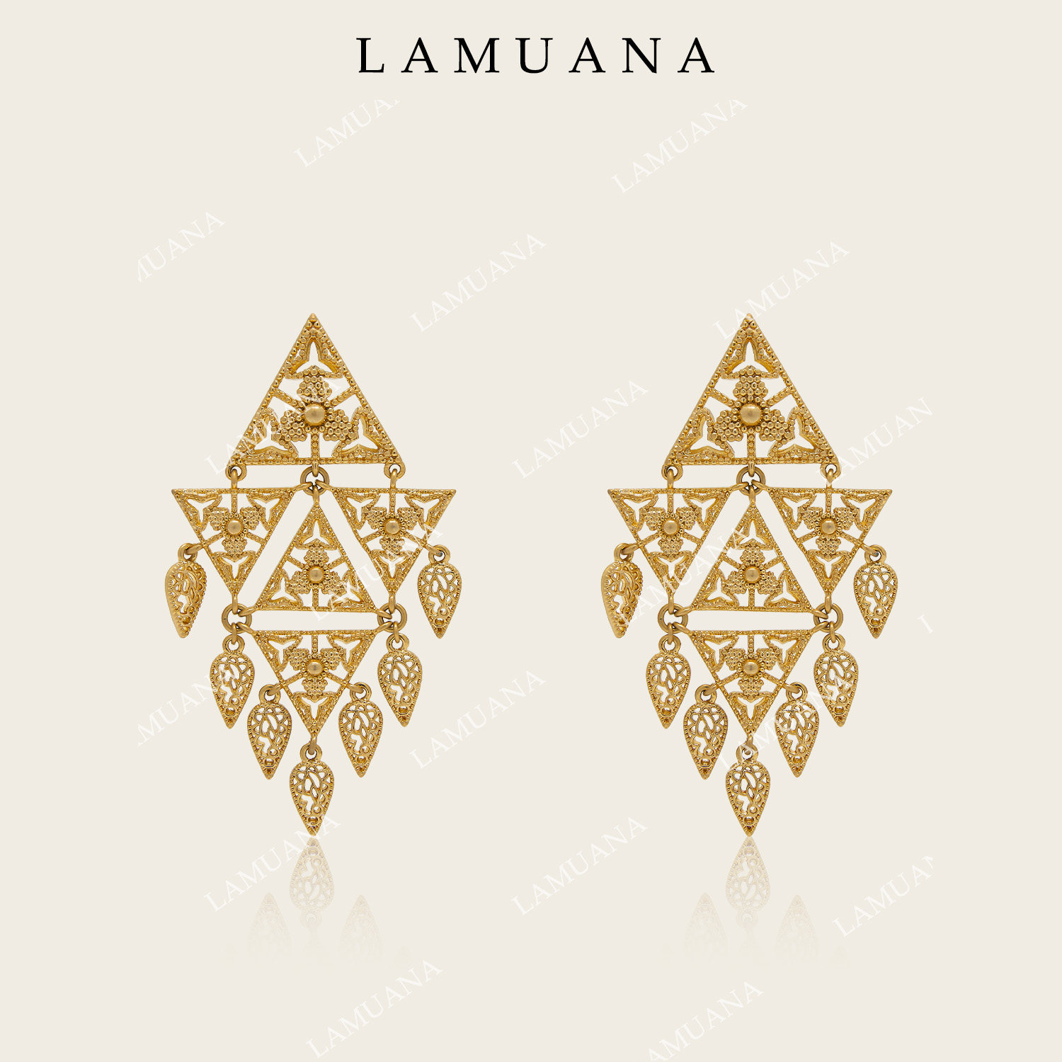 LAMUANA金字塔镂空花耳环复古小众感夸张度假金色耳钉女礼物94850