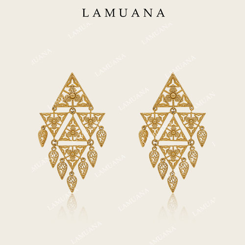 LAMUANA金字塔镂空花耳环复古小众感夸张度假金色耳钉女礼物94850