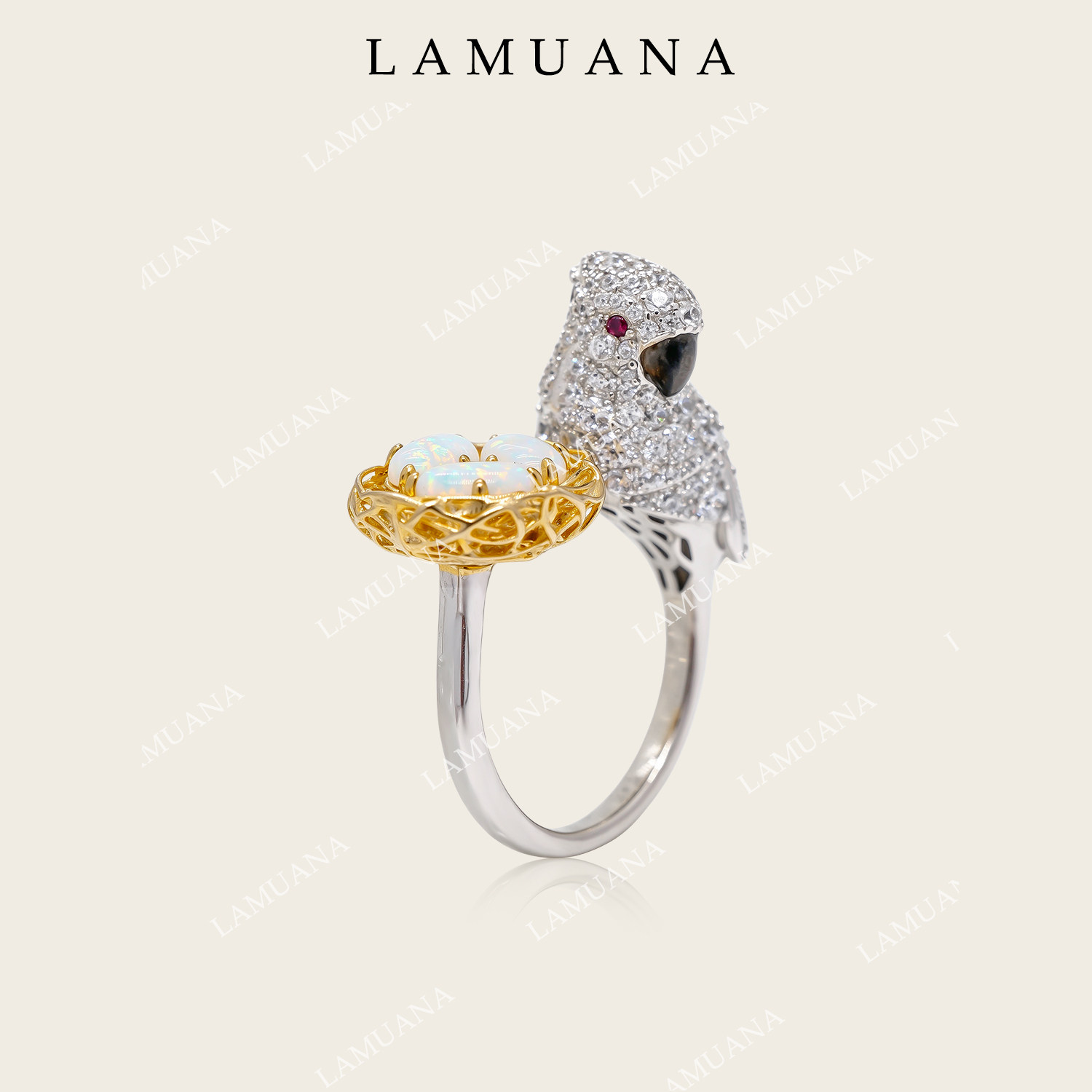 LAMUANA【轻奢银饰】鹦鹉欧泊戒指高级设计人工欧泊S925银25424