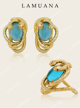 LAMUANA金色海蛇系列耳钉耳环复古女气质中古风格耳饰女高级55622