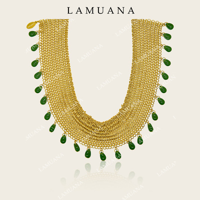 LAMUANA翡翠绿编织流苏项链小众复古vintage风格短款choker90203