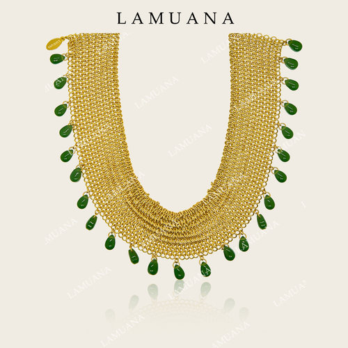 LAMUANA翡翠绿编织流苏项链小众复古vintage风格短款choker90203