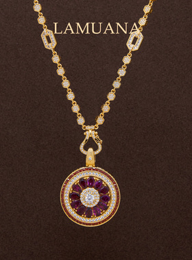 LAMUANA【轻奢彩宝】紫气东来紫石榴旋转罗盘双面金工红珐琅项链
