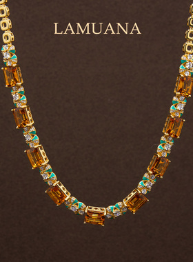 LAMUANA【轻奢彩宝】薄荷绿花古董珠宝风黄水晶s925项链97899