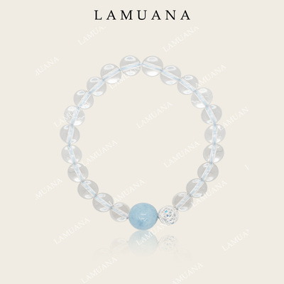 LAMUANA天然白水晶手串小众设计海蓝宝手链天然石串珠蓝色80846