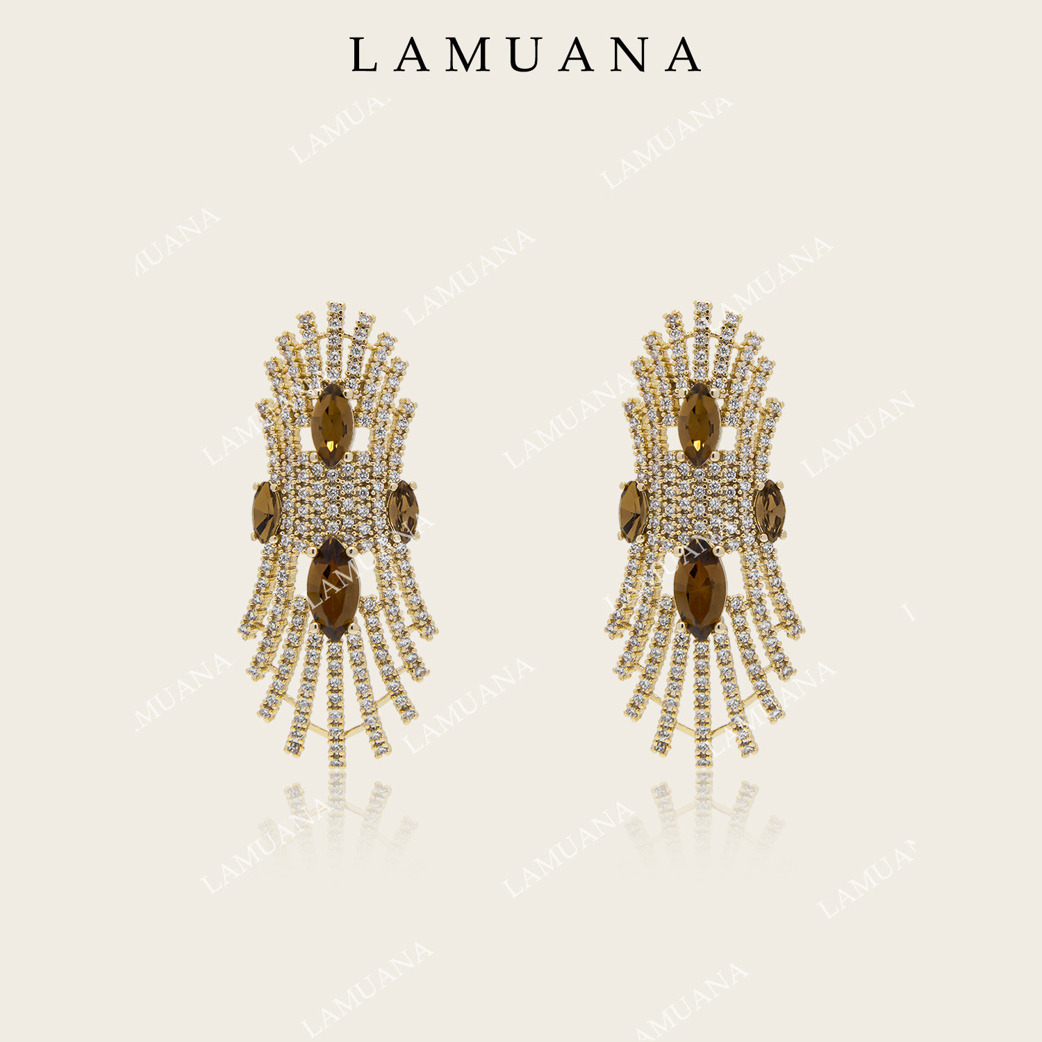 LAMUANA琥珀星芒系列复古高级感奢华满钻礼服夸张配饰耳钉耳夹