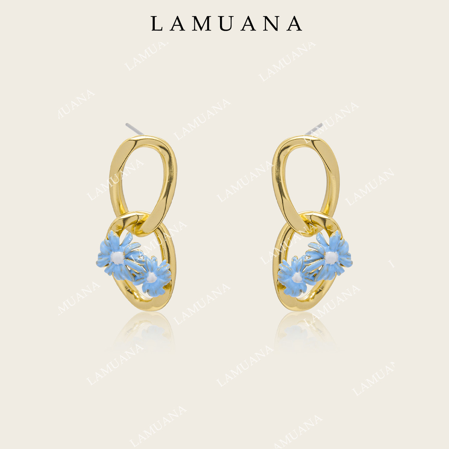 LAMUANA西部牛仔系列链扣雏菊小众原创设计感蓝色花朵耳钉84349