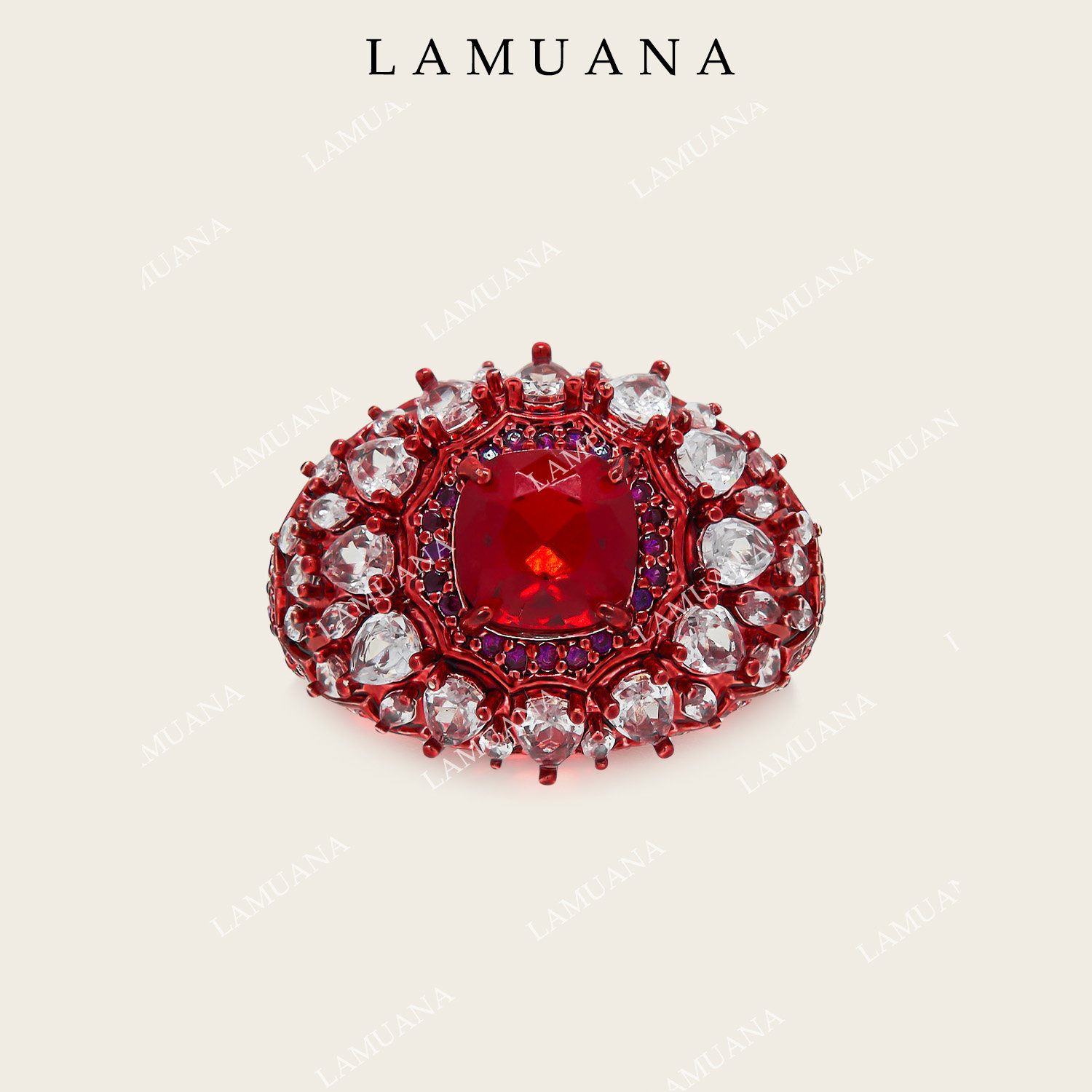 LAMUANA鸽血红熔岩戒指复古小众个性感重工奢华红色宝石17092