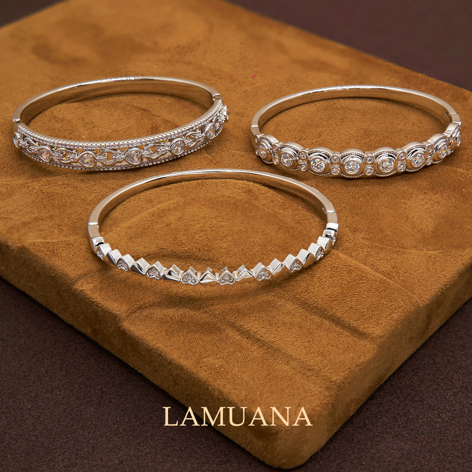 LAMUANA意式镂空雕花手镯小众设计感复古满钻重工手环叠戴手链