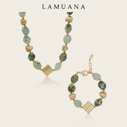 LAMUANA草编葡萄串珠项链小众设计天然石短链女颈链68547