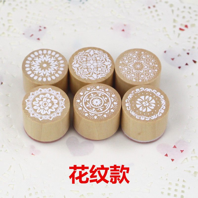 韩国圆形标签花纹祝福语英文字母感谢语复古可爱相册装饰木质印章