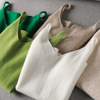 百搭100纯羊针织吊带背心女