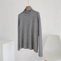 Fine-spun 100 fine wool pile collar knitted base layer, loose, casual, simple and versatile for women, long-sleeved thin sweater trend thumbnail 2