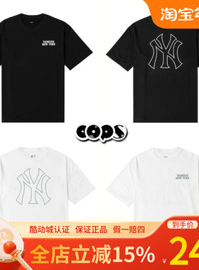 MLB24款情侣短袖男女NY字母镂空印花学院风休闲运动T恤3ASWB2243
