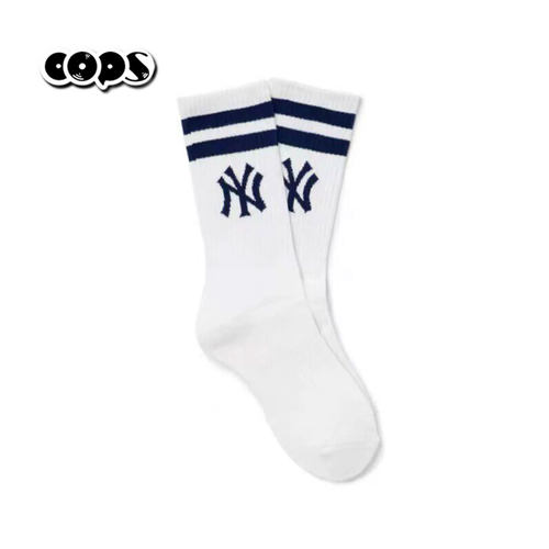 MLB高帮袜子男女袜NY字母条纹学院风健身运动休闲长筒袜3ASOMS22N