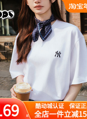 MLB男女装情侣T恤NY新款小标白色休闲圆领宽松短袖3ATSB0253