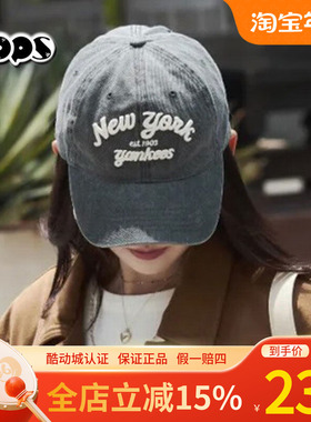 MLB情侣款棒球帽男女字母刺绣做旧水洗牛仔软顶鸭舌帽3ACPDS14N