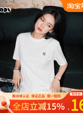 MLB男女装情侣T恤NY新款小标白色休闲圆领宽松短袖3ATSB0253