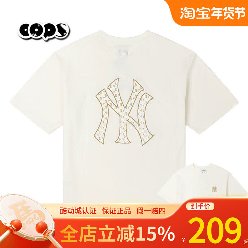 MLB短袖男女情侣25新款NY老花大标半袖宽松休闲运动T恤3ATSM0653