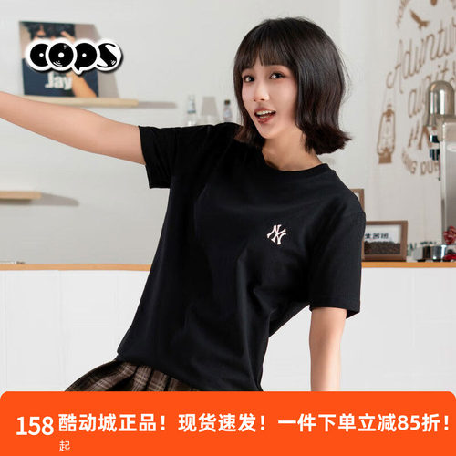 MLB短袖女装NY刺绣小标新款运动服圆领半袖休闲情侣T恤3ATSB0163