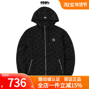 MLB情侣24冲锋衣外套男女NY复古老花连帽运动夹克3AWJM0444 WJM04