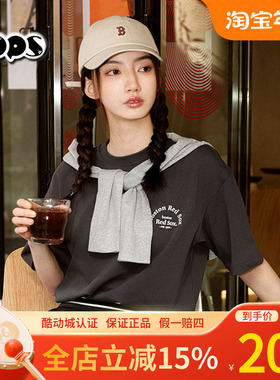 MLB短袖男女情侣25新款NY字母印花灰色圆领休闲运动T恤3ATSB4153