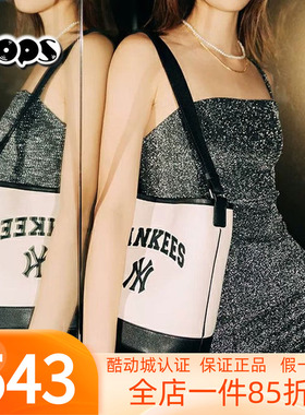 MLB男女情侣水桶包NY学院风帆布单肩斜挎包拎包3ABMS093N