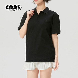 MLB翻领POLO衫男女短袖透气舒适运动休闲服黑色情侣T恤3APQB0163