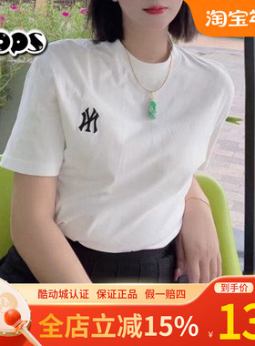 MLB短袖男女装NY小标新款T恤运动服圆领休闲白色半袖3ATSB0153