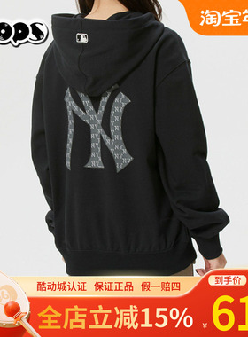 MLB26新款连帽卫衣男女同款宽松休闲运动服黑色套头衫潮3AHDM0261