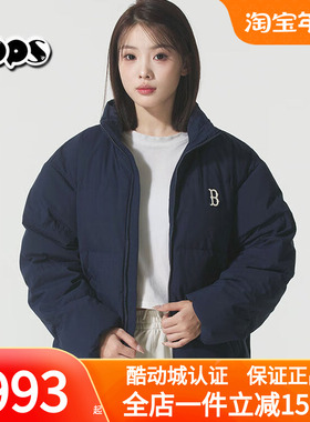 MLB官方立领羽绒服男装女装冬季短款运动服外套蓝色棉羽3ADJB2056