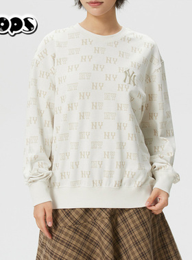 MLB情侣卫衣26春新款男女NY钻石老花满印圆领运动套头衫3AMTM0461