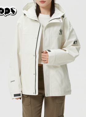 MLB白色休闲风连帽夹克男女通用宽松运动外套户外26新款3AWJB0161