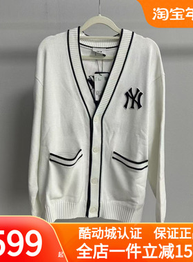 MLB情侣25春季新款男女学院风NY老花刺绣针织开衫外套3AKCV0151