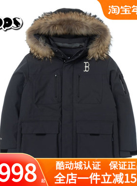 MLB灰色派克羽绒服男女防水工装风毛领鹅绒2025冬季新款3ADJB0656