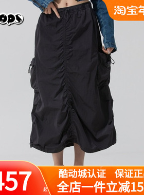 MLB半身裙女25新款工装抽绳半身裙炭灰色休闲时尚半身裙3FSKB0553