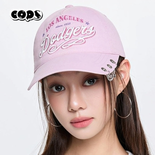 MLB韩版刺绣字母棒球帽女鸭舌帽链条设计感粉色专柜正品3ACPV206N