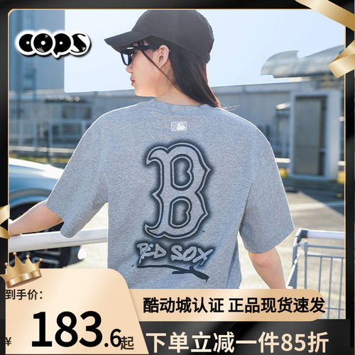 MLB短袖男女情侣25新款灰色大标涂鸦宽松运动休闲T恤3ATSB0353