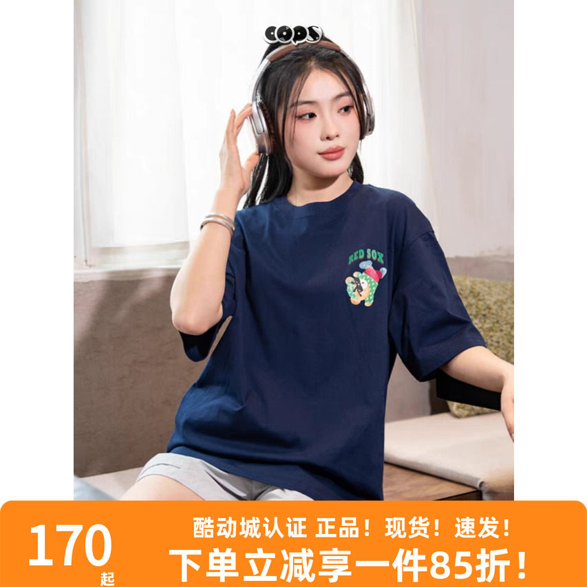 MLB短袖男女情侣NY皱眉熊印花T恤